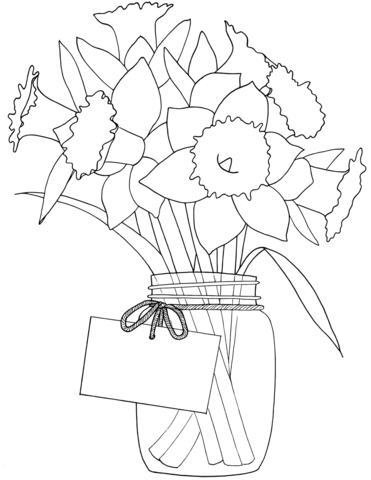 Spring Daffodils In Jar Coloring Page